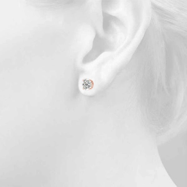 18K Rose Gold / Round 4 Prong Stud Earring