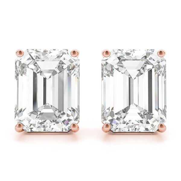 18K Rose Gold / Emerald 4 Prong Stud Earring