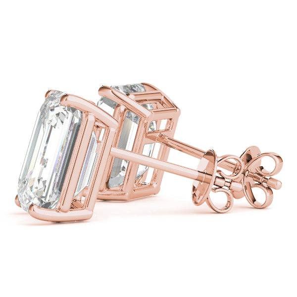 18K Rose Gold / Emerald 4 Prong Stud Earring