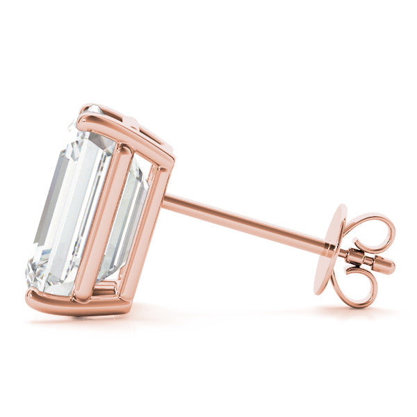18K Rose Gold / Emerald 4 Prong Stud Earring