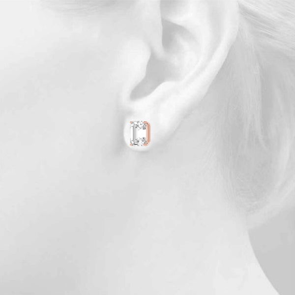 18K Rose Gold / Emerald 4 Prong Stud Earring