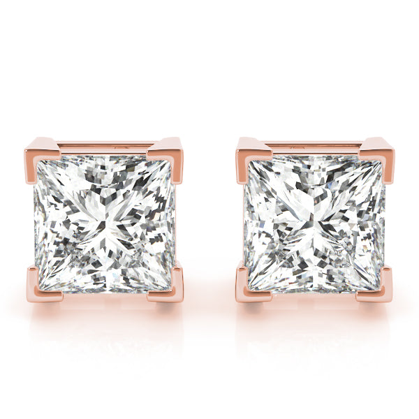 18K Rose Gold / Princess 4 Prong Stud Earring