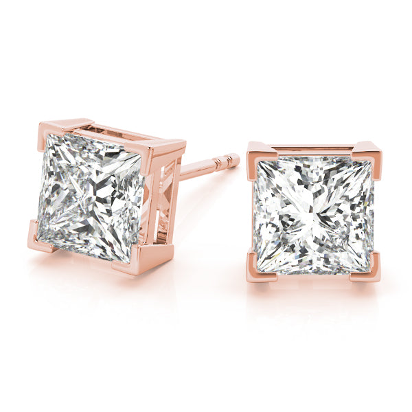 18K Rose Gold / Princess 4 Prong Stud Earring