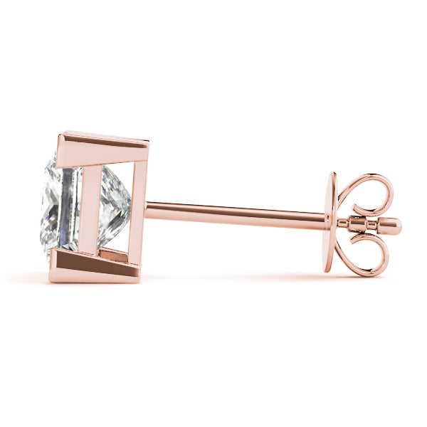 18K Rose Gold / Princess 4 Prong Stud Earring