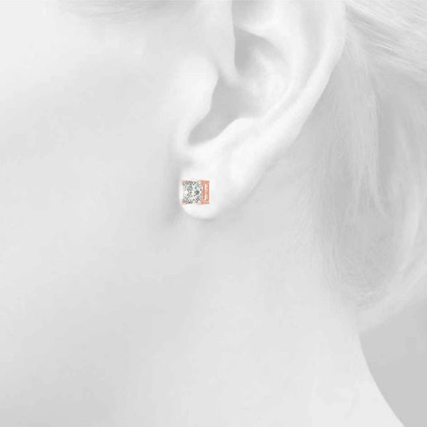 18K Rose Gold / Princess 4 Prong Stud Earring