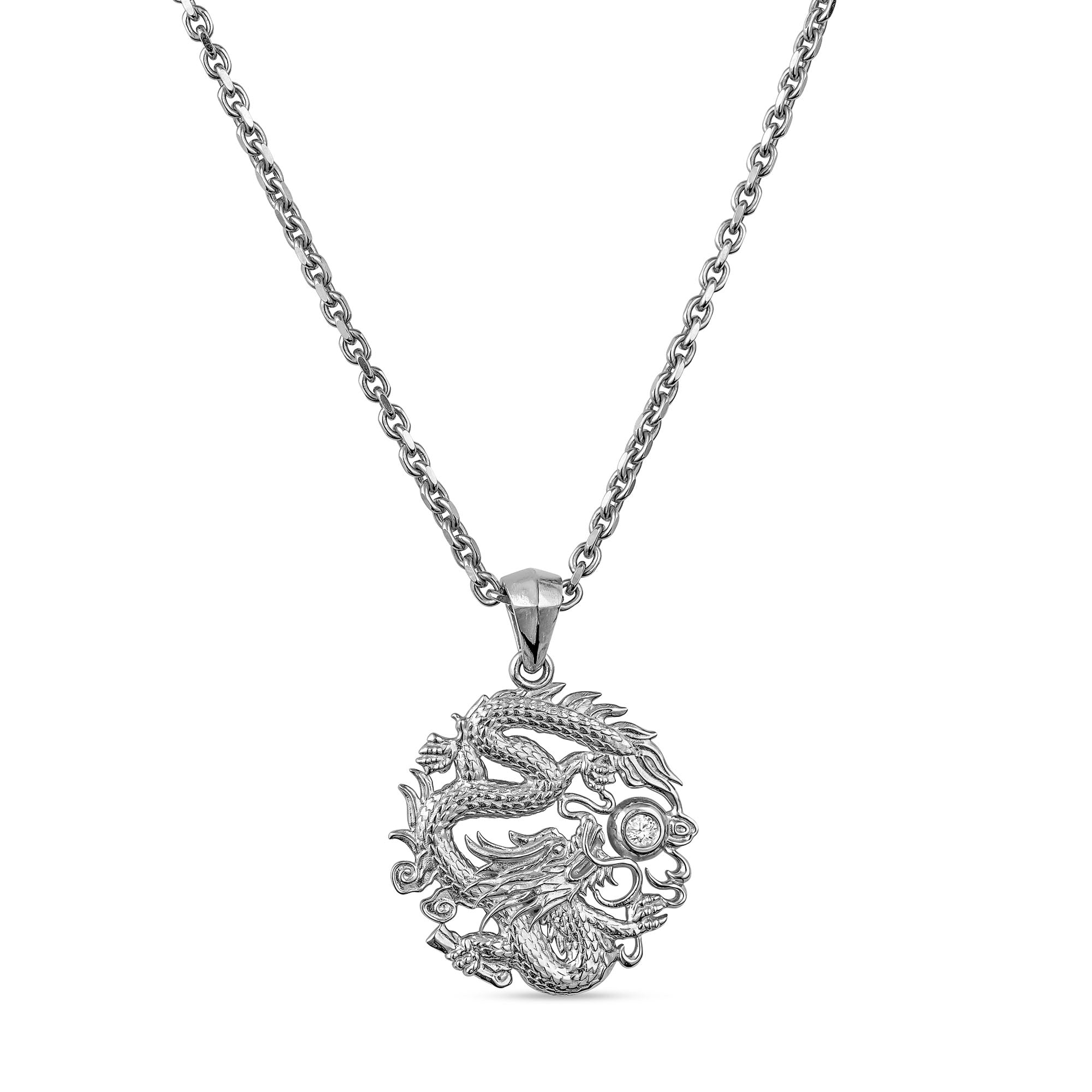 White gold sales dragon pendant